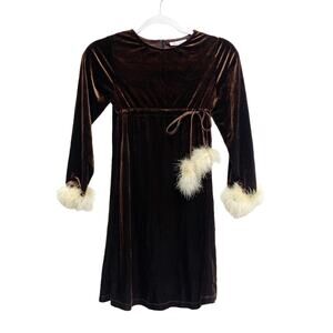 Vintage Bonnie Jean Girls Velvet Furry Trim Long Sleeve Dress